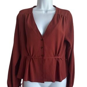 TOPSHOP Women Top‎ 4 Rust Adjustable Tie Waist Button Up Cottagecore Romantic